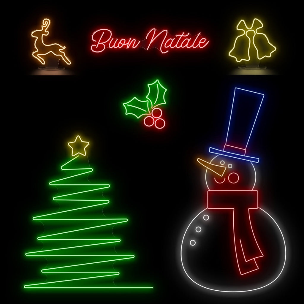Neon personalizzato con nome acceso accanto all'albero di Natale, idea regalo originale